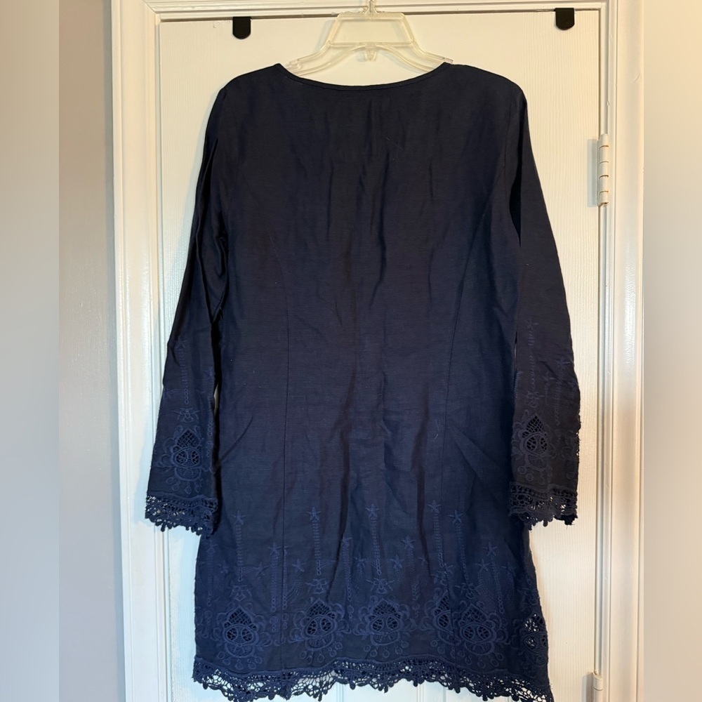 Malvin Hamburg-Germany Navy Embroidered Linen Dress size 6 - Picture 3 of 7